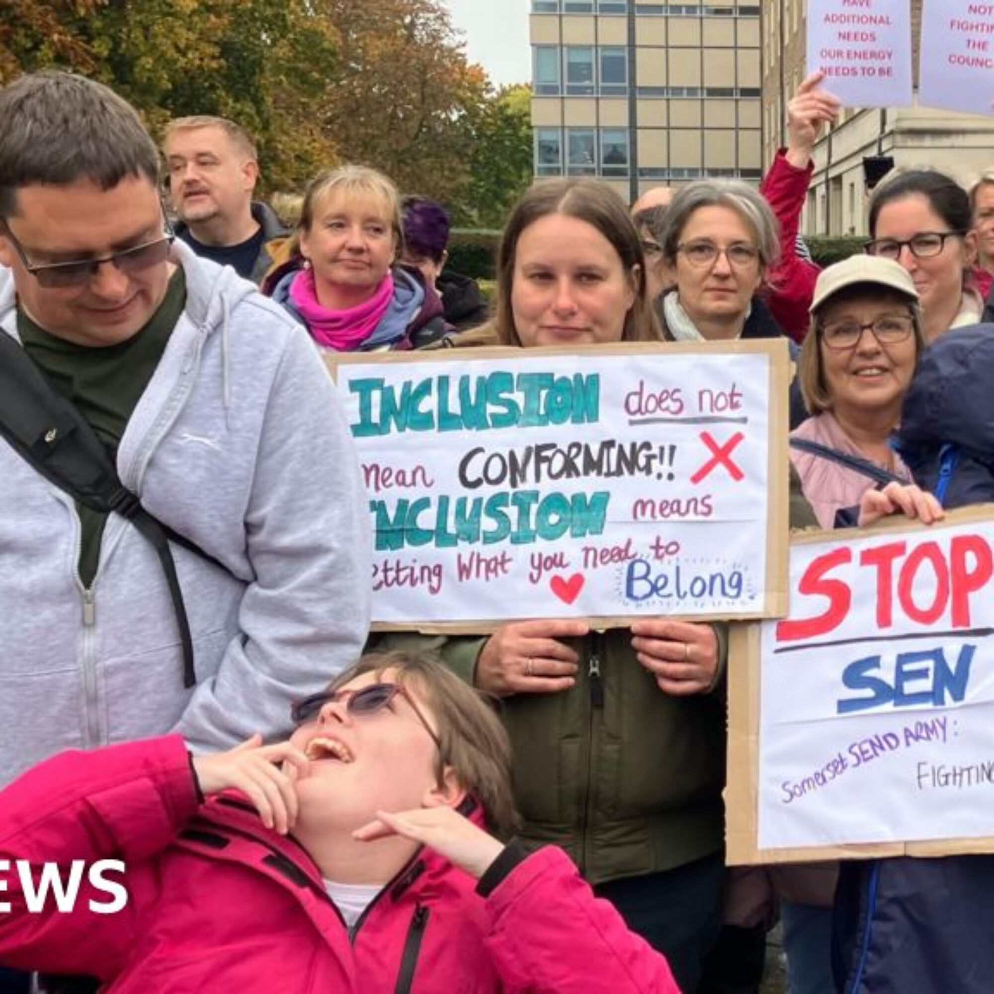 Dozens in Somerset SEND failures protest at County Hall Taunton
