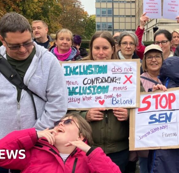 Dozens in Somerset SEND failures protest at County Hall Taunton