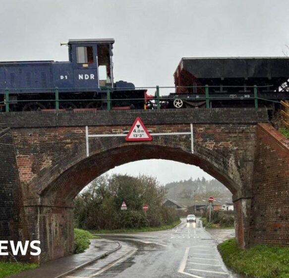 First locomotive crosses rail bridge at Shillingstone since 1966