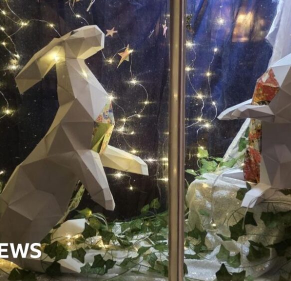 Calstock Advent windows light village up for Christmas