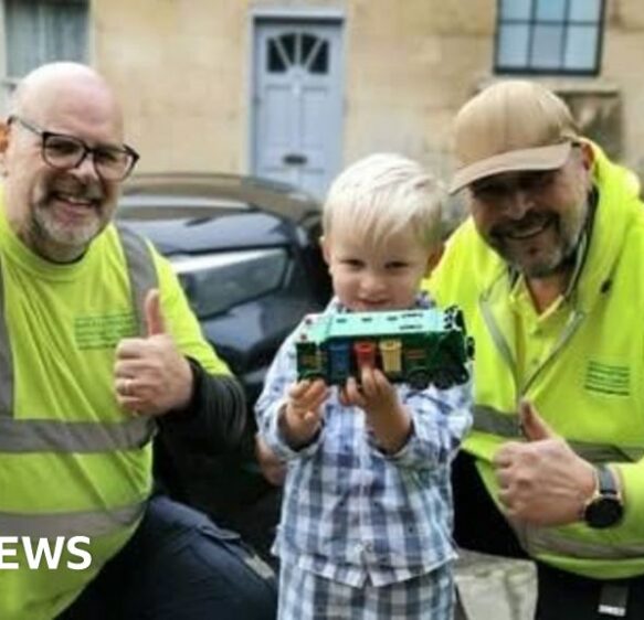 'Toy dump truck' and 'warning to dog owners'